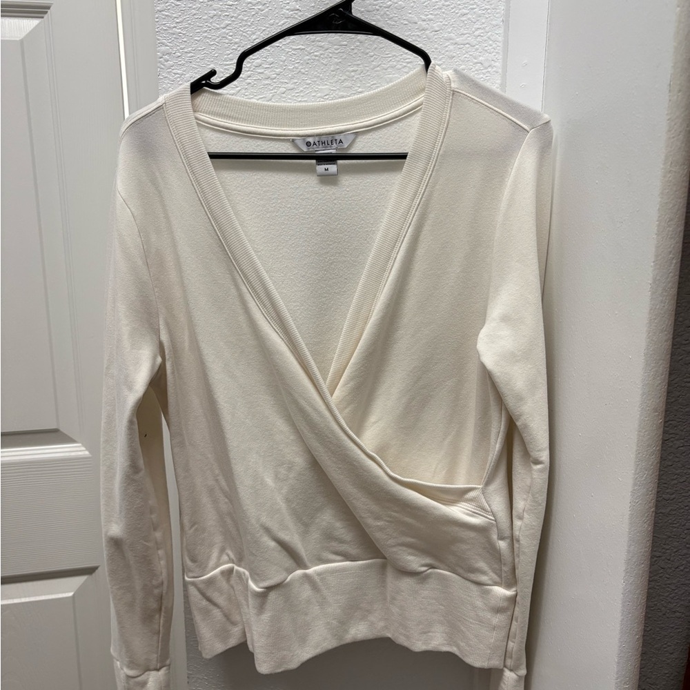Athleta Ivory V-Neck Sweater